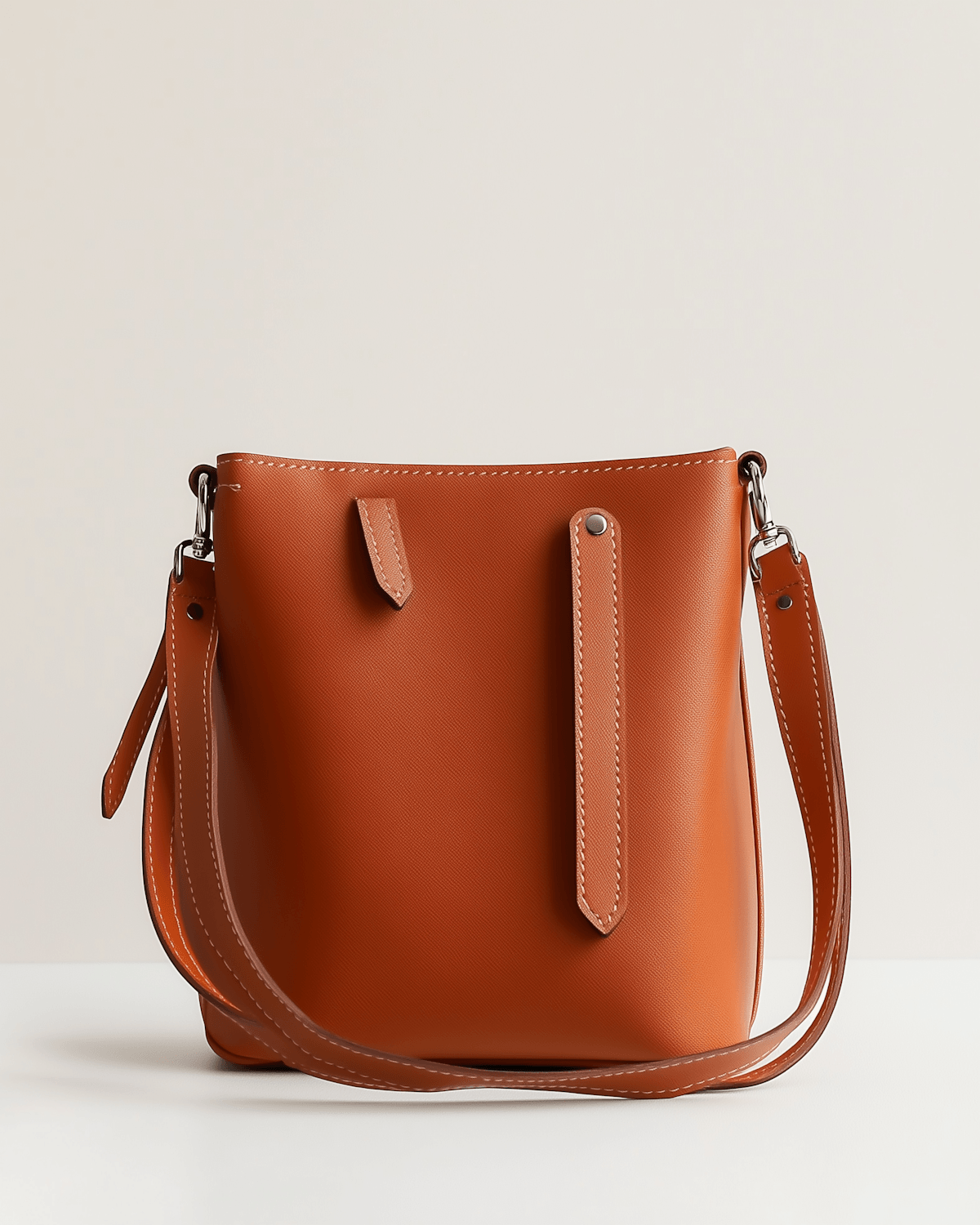 Leather bag detail with stitching and metal hardware
