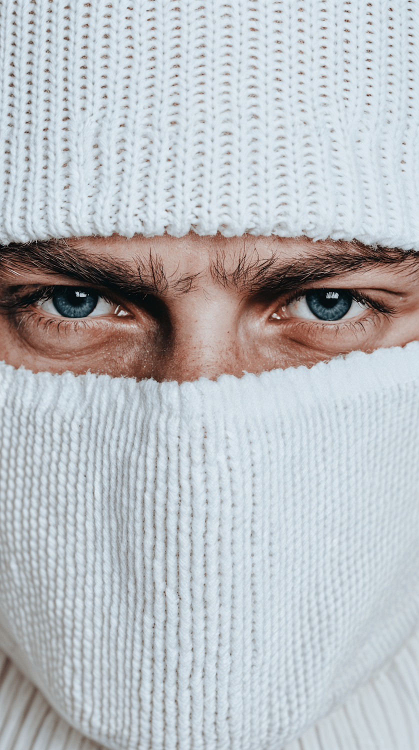 Close-up of a ribbed knit pulled over the face