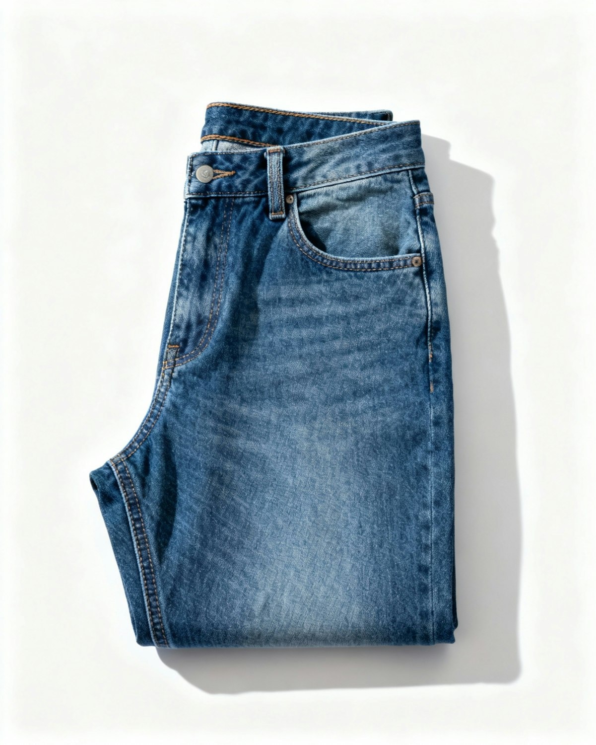 Folded jeans showing the stitching and denim texture