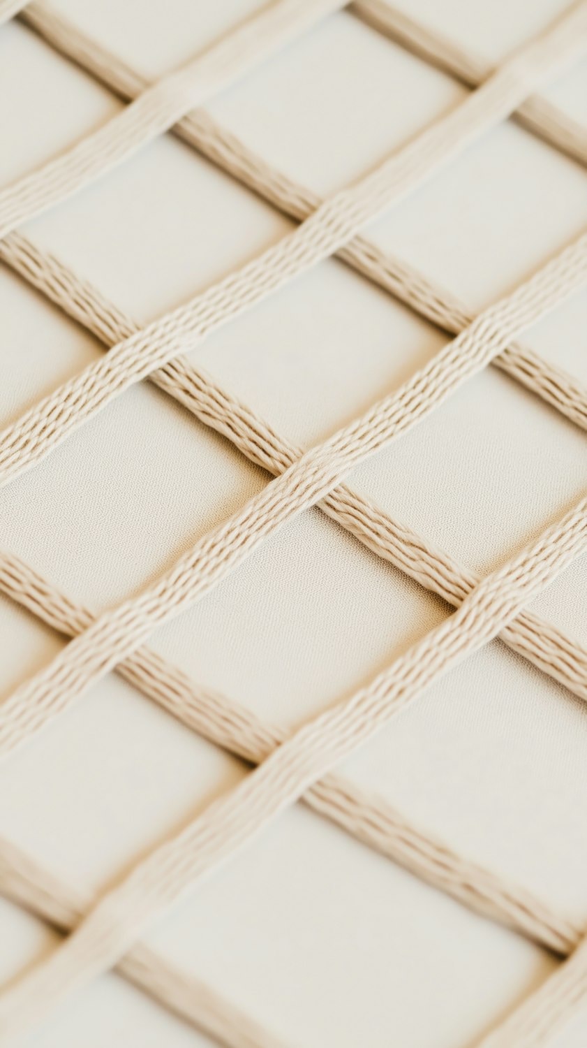 Close-up of a raised grid texture in undyed cotton