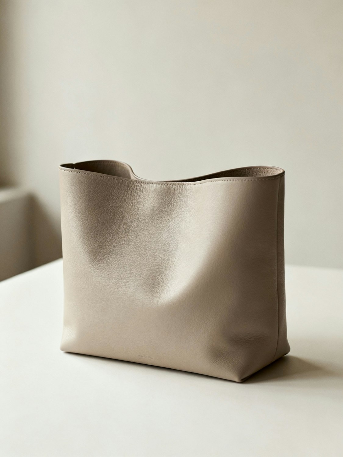 A minimal leather tote on a plain surface